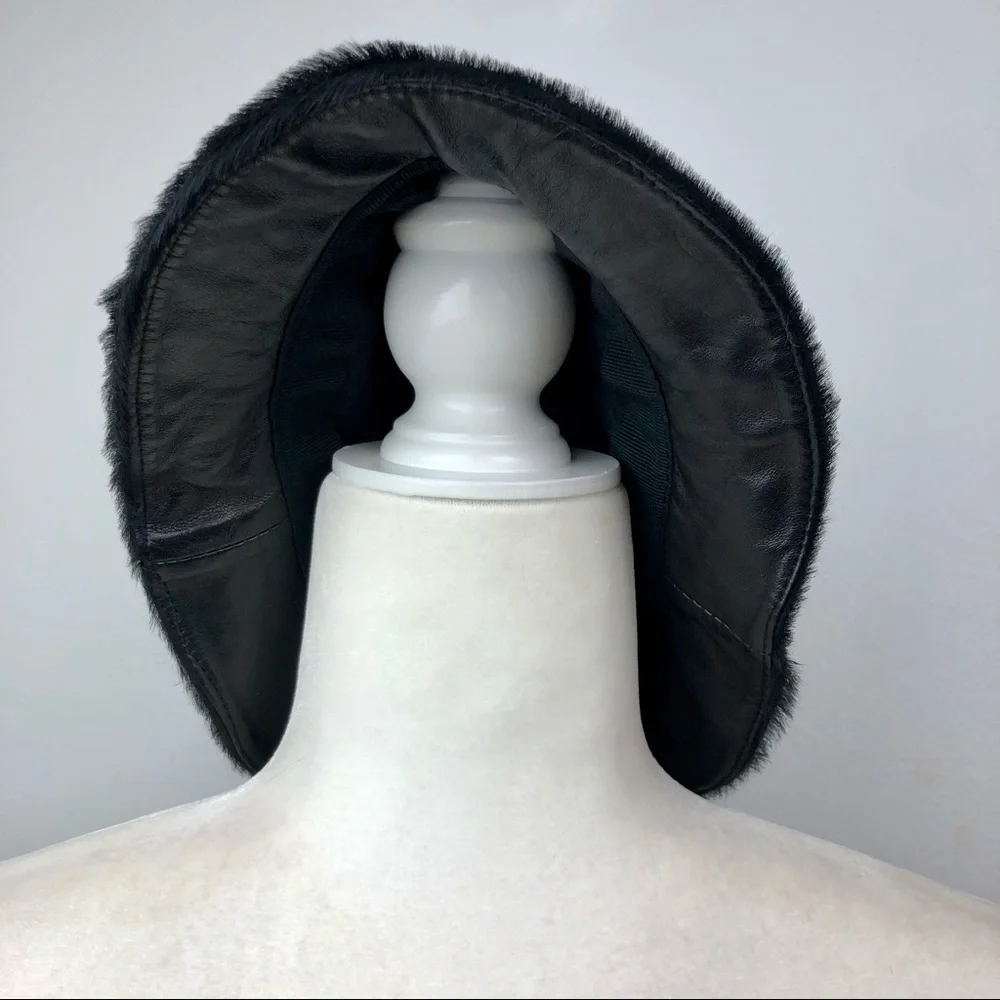 GUCCI Black Leather Fur Bucket GG Logo Hat M - Picture 16 of 16
